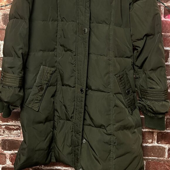 London Fog Olive Green Down Alternative Parka with Faux Fur Trim Hood - Picture 2 of 12